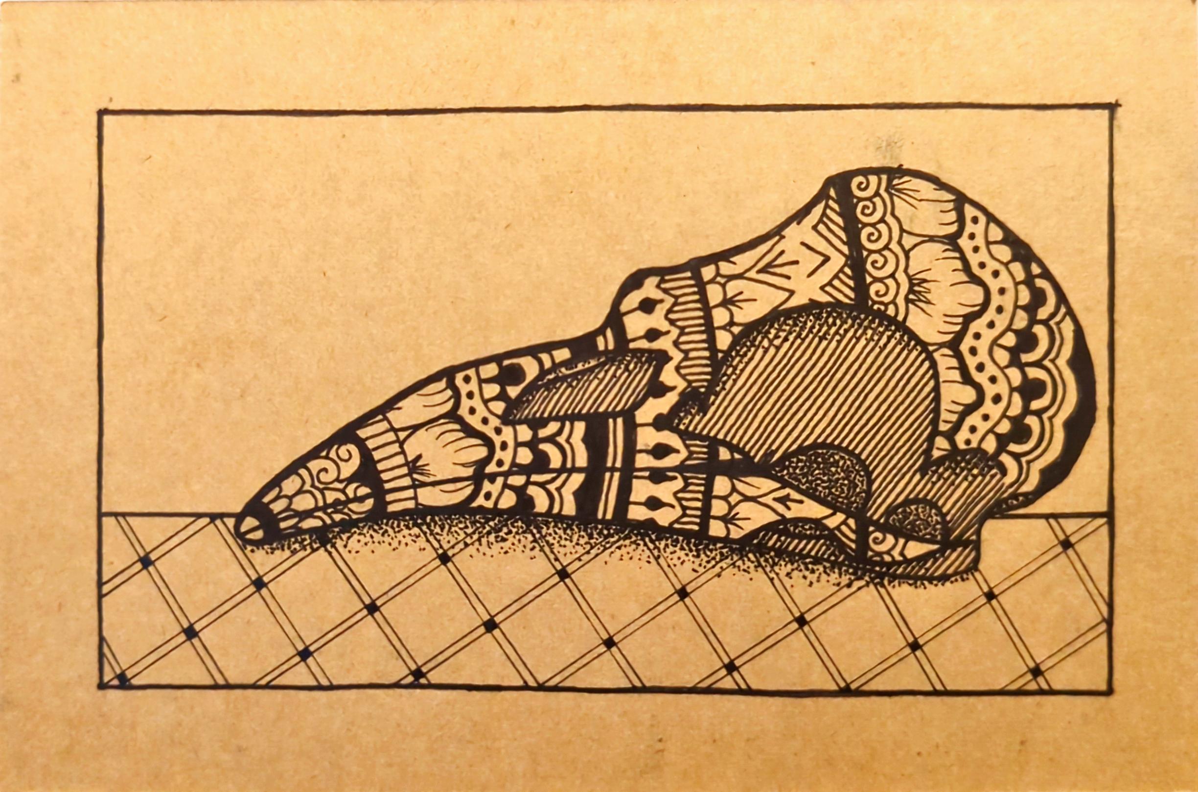 Henna drawing of a crow skull.